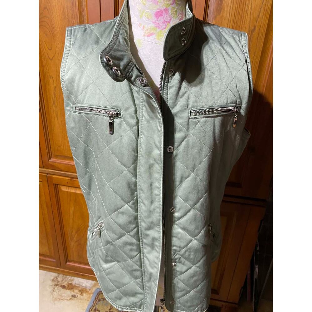 Pendleton Quilted Vest Womens Large Full Zip Snap Sage Green